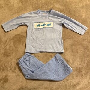Stitchy Fish Toddler Boys Blue Smocked Airplane Gingham Pajama Set 2T